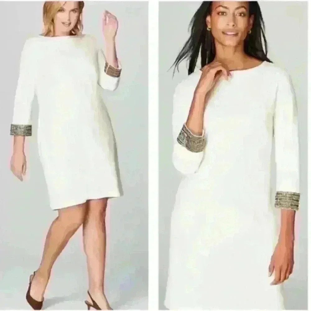 New Christian Siriano J.Jill Ponte Bead Cuff Dress size medium petite - Picture 2 of 7